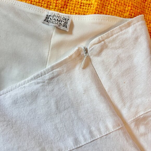 90s White Linen Circle Skirt by Vamp | Vintage Minimalist A-Line | Size L - Picture 5 of 6